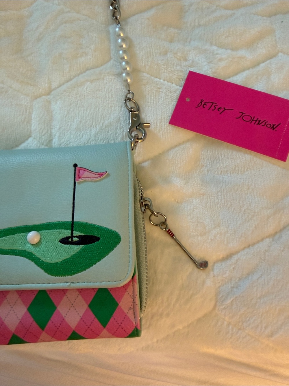 Betsey Johnson Playful Mint & Pink Crossbody Bag with Golf Motif - Picture 4 of 6